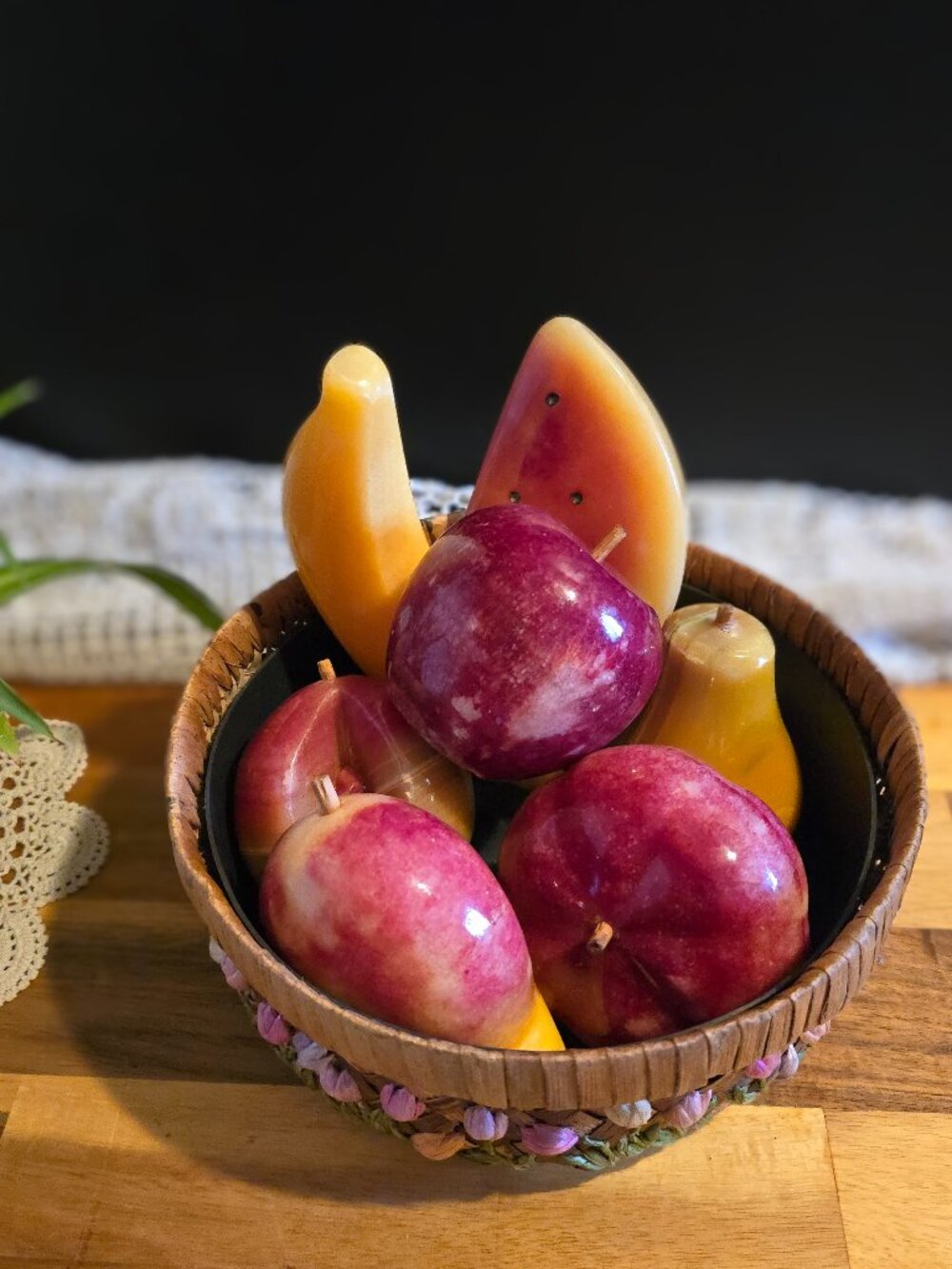 Hand‑Carved alabaster Stone Fruit Collection set of 7